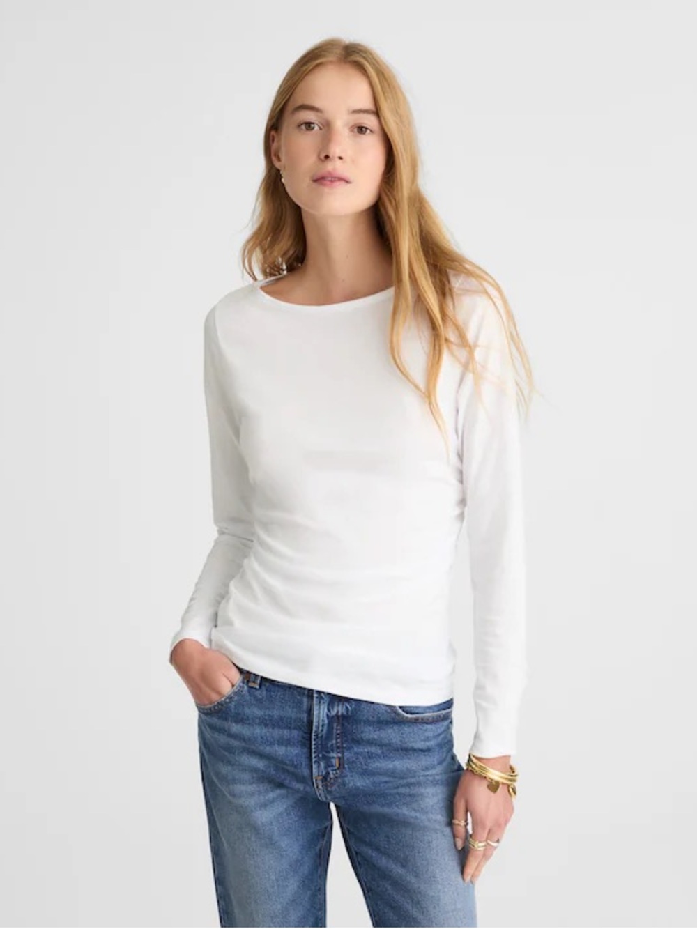 Madewell Ruched Crewneck Long-Sleeve Tee in Soft Slub